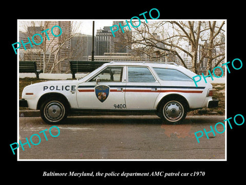 OLD LARGE HISTORIC PHOTO OF BALTIMORE MARYLAND, THE AMC POLICE PATROL CAR c1970