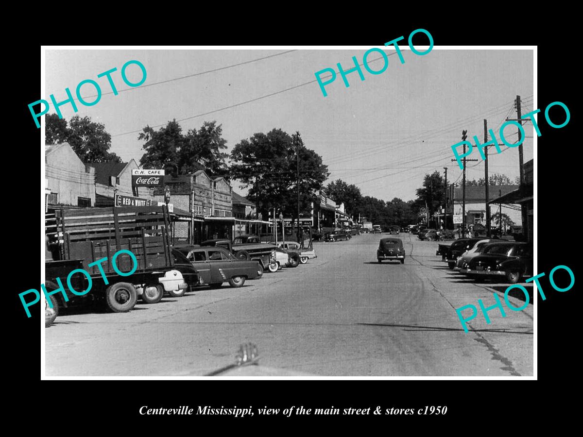 OLD LARGE HISTORIC PHOTO OF CENTREVILLE MISSISSIPPI, THE MAIN St & STORES c1950