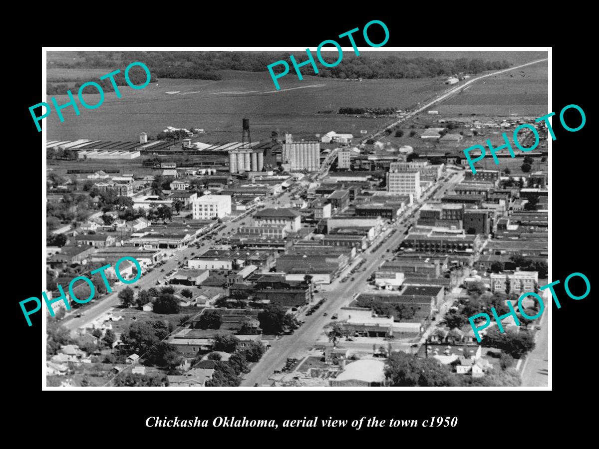 OLD LARGE HISTORIC PHOTO OF CHICKASHA OKLAHOMA, AERIAL VIEW OF THE TOWN c1950