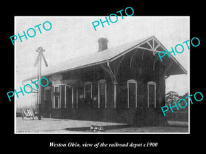 OLD LARGE HISTORIC PHOTO WESTON OHIO, VIEW OF THE RAILROAD TRAIN DEPOT c1900