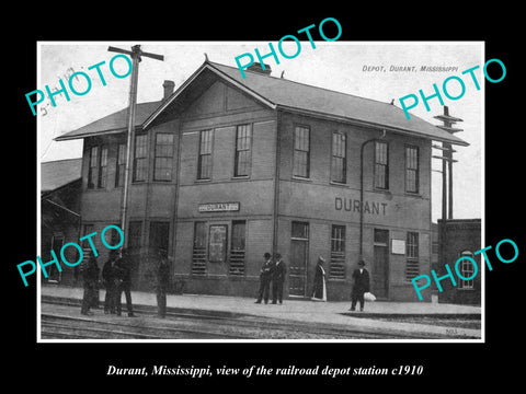 OLD LARGE HISTORIC PHOTO OF DURANT MISSISSIPPI, THE RAILROAD DEPOT STATION c1910