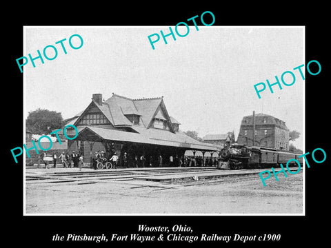 OLD LARGE HISTORIC PHOTO WOOSTER OHIO, VIEW OF THE RAILROAD TRAIN DEPOT c1900