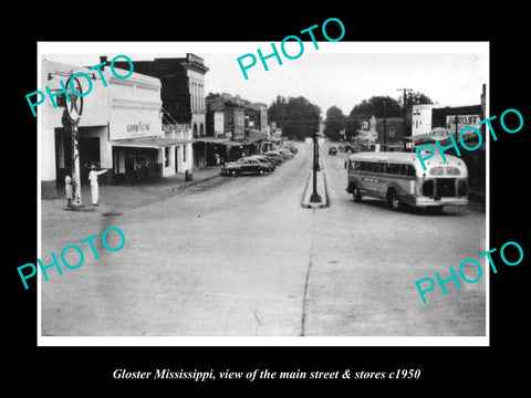 OLD LARGE HISTORIC PHOTO OF GLOSTER MISSISSIPPI, THE MAIN STREET & STORES c1950