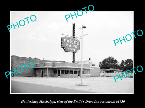 OLD LARGE HISTORIC PHOTO OF HATTIESBURG MISSISSIPPI, THE EMILES DRIVE IN c1950