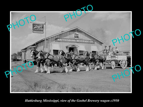 OLD LARGE HISTORIC PHOTO OF HATTIESBURG MISSISSIPPI, GOEBEL BREWERY WAGON c1950