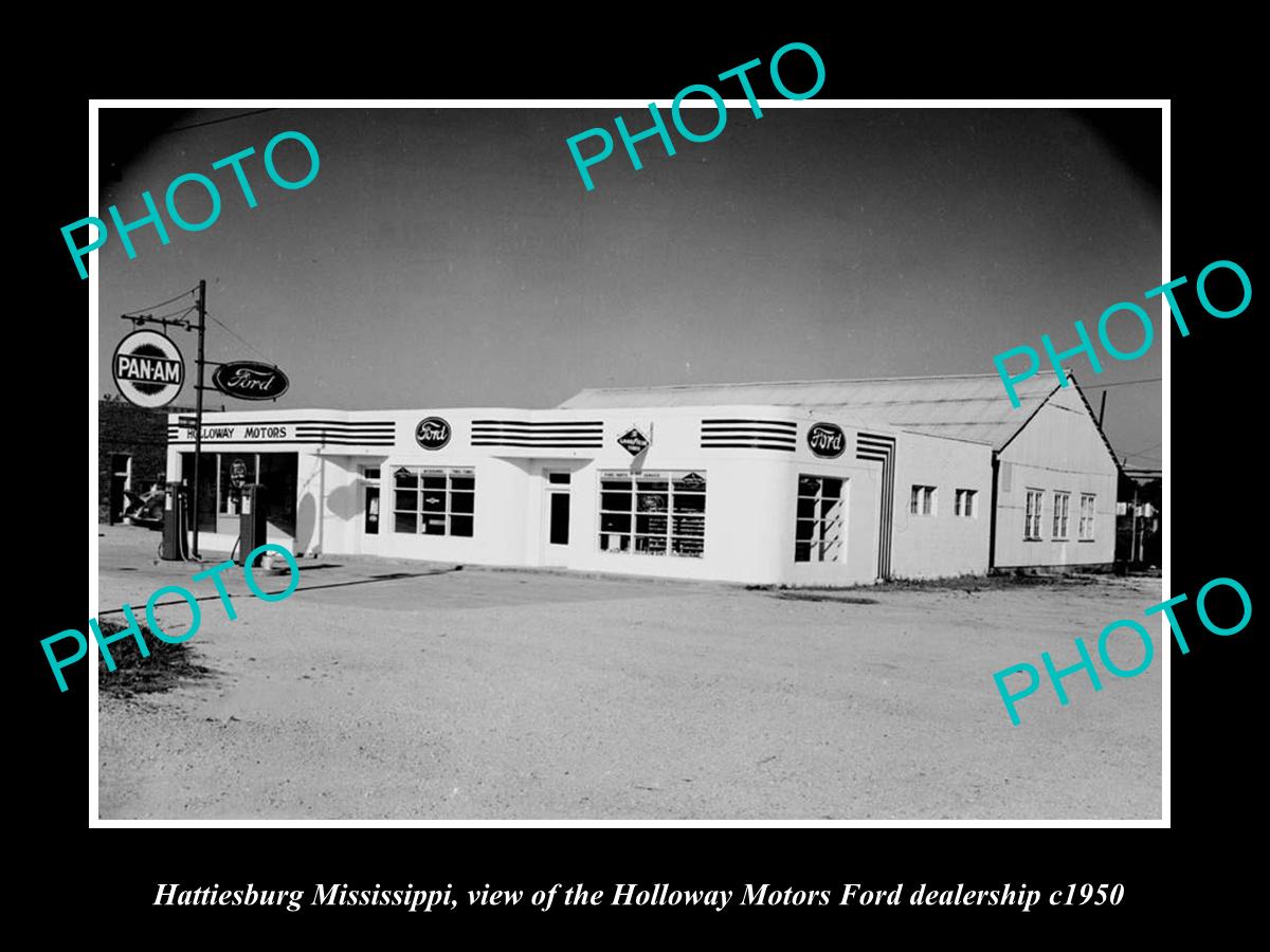 OLD LARGE HISTORIC PHOTO OF HATTIESBURG MISSISSIPPI, THE FORD DEALERSHIP c1950