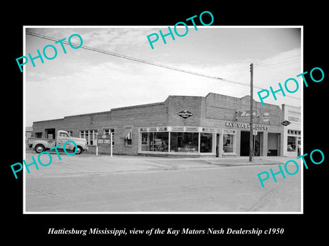 OLD LARGE HISTORIC PHOTO OF HATTIESBURG MISSISSIPPI, NASH CAR DEALERSHIP c1950