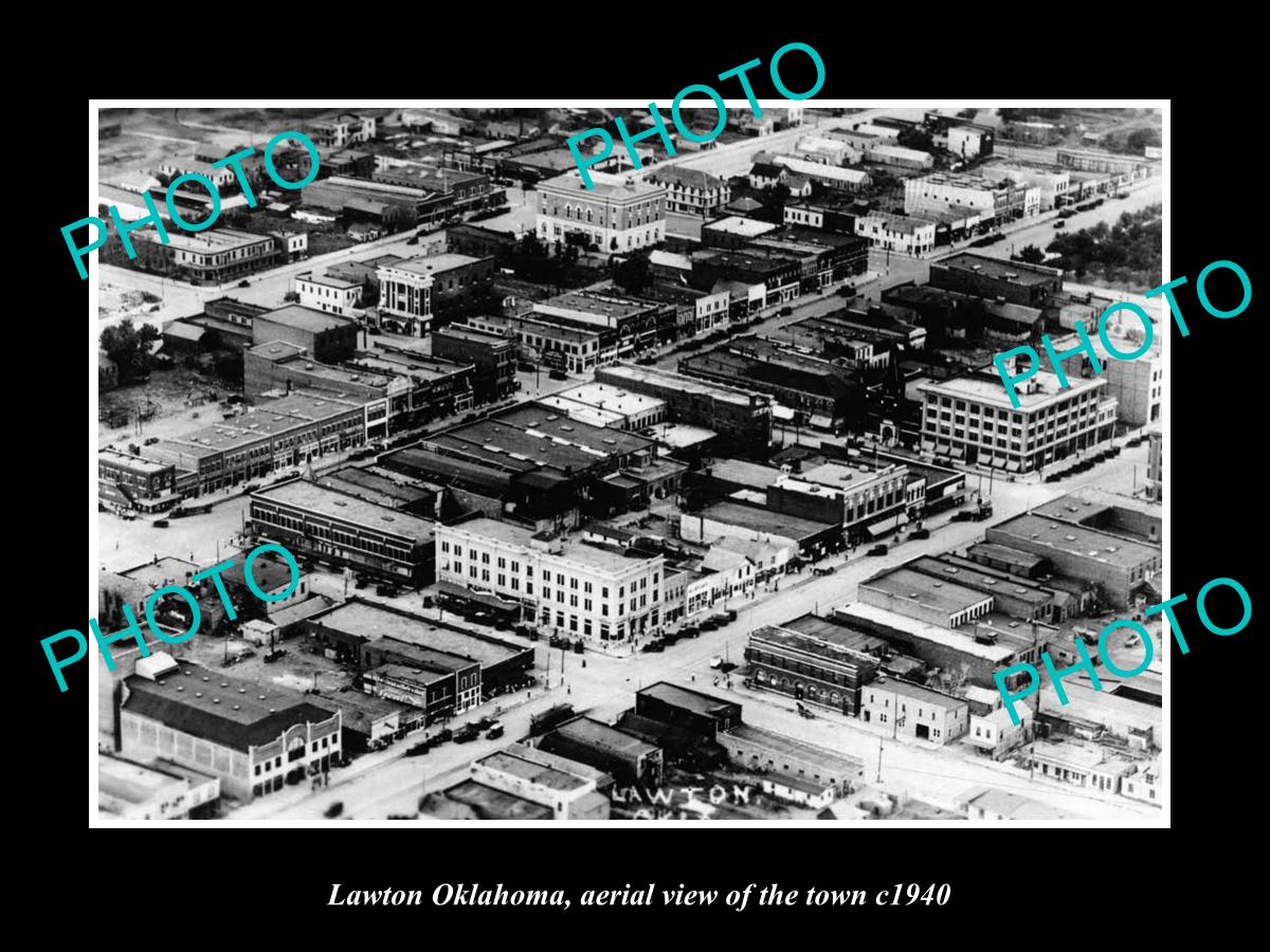 OLD LARGE HISTORIC PHOTO OF LAWTON OKLAHOMA, AERIAL VIEW OF THE TOWN c1940