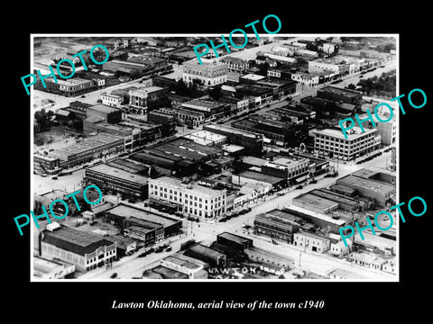 OLD LARGE HISTORIC PHOTO OF LAWTON OKLAHOMA, AERIAL VIEW OF THE TOWN c1940