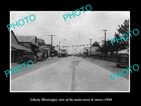 OLD LARGE HISTORIC PHOTO OF LIBERTY MISSISSIPPI, THE MAIN St & STORES c1940