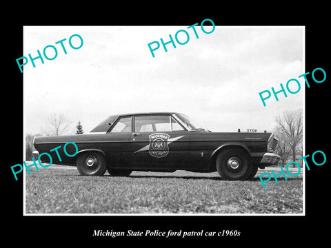 OLD LARGE HISTORIC PHOTO OF MICHIGAN STATE POLICE FORD PATROL CAR c1960s