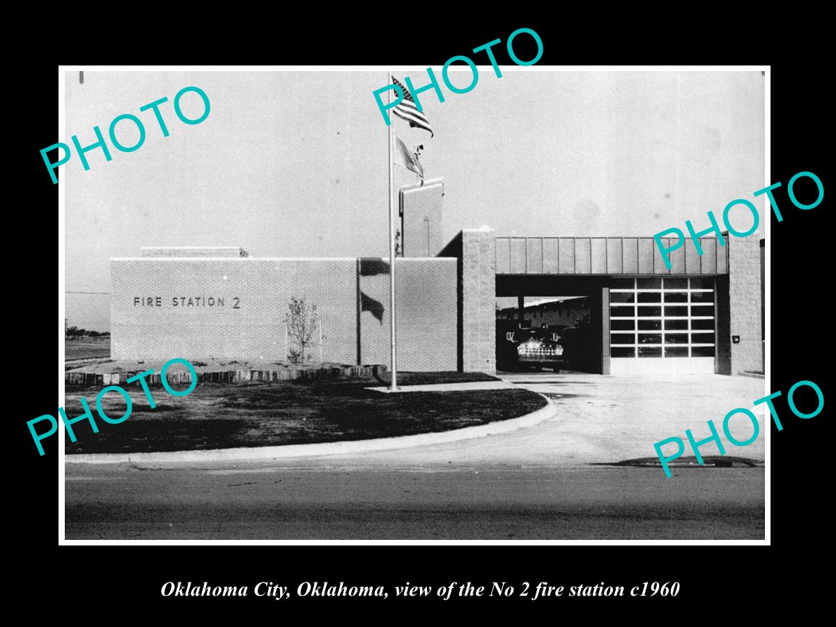 OLD LARGE HISTORIC PHOTO OF OKLAHOMA CITY No 2 FIRE DEPARTMENT STATION c1960