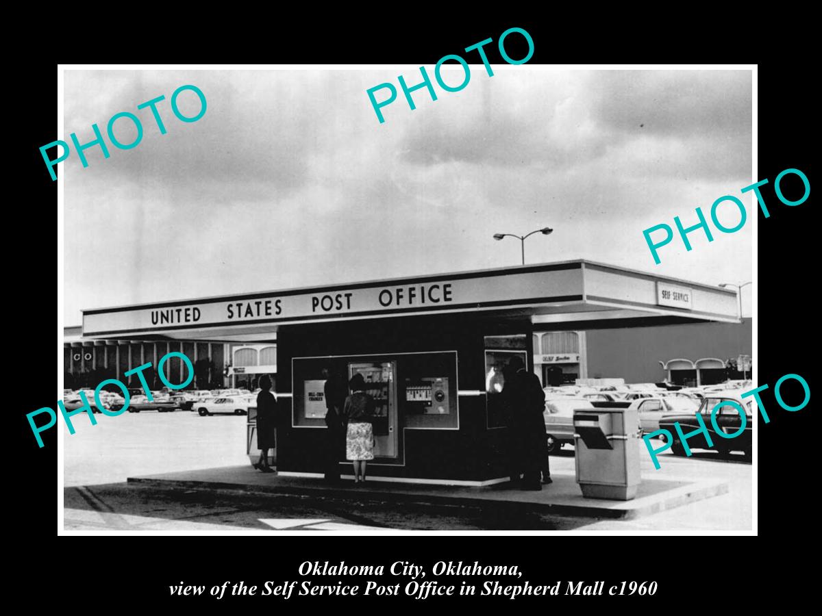 OLD LARGE HISTORIC PHOTO OF OKLAHOMA CITY SELF SERVICE POST OFFICE STAND c1960