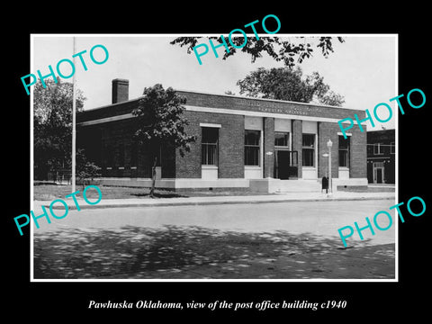 OLD LARGE HISTORIC PHOTO OF PUWHUSKA OKLAHOMA, THE POST OFFICE BUILDING c1940