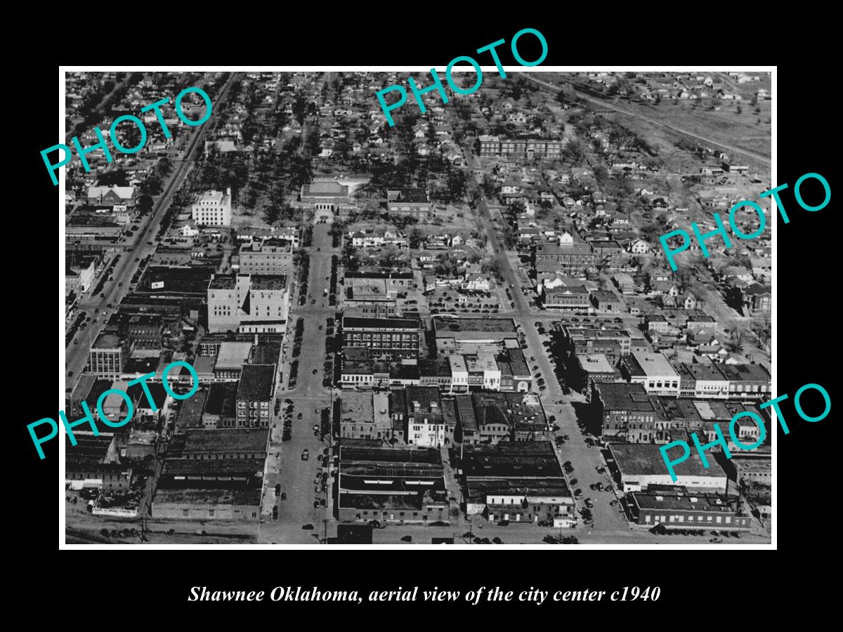 OLD LARGE HISTORIC PHOTO OF SHAWNEE OKLAHOMA, AERIAL VIEW OF THE CITY c1940