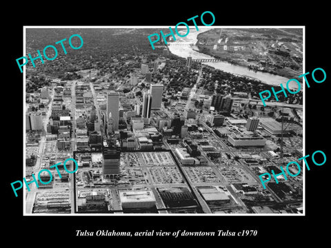 OLD LARGE HISTORIC PHOTO OF TULSA OKLAHOMA, AERIAL VIEW OF THE CITY CENTER c1970