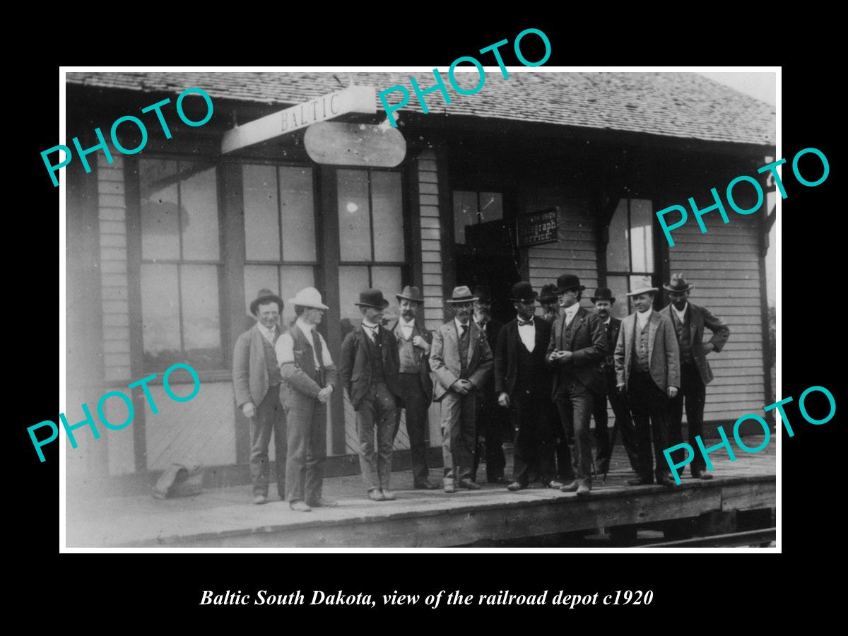 OLD LARGE HISTORIC PHOTO OF BALTIC SOUTH DAKOTA, VIEW OF THE RAILROAD DEPOT 1920