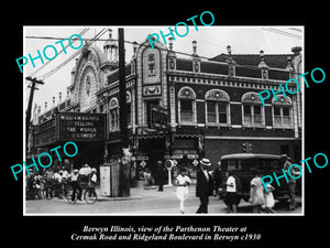 OLD LARGE HISTORIC PHOTO OF BERWYN ILLINOIS, VIEW OF THE PARTHENON THEATER c1930