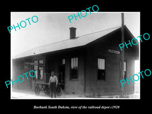 OLD LARGE HISTORIC PHOTO OF BURBANK SOUTH DAKOTA, THE RAILROAD DEPOT c1920