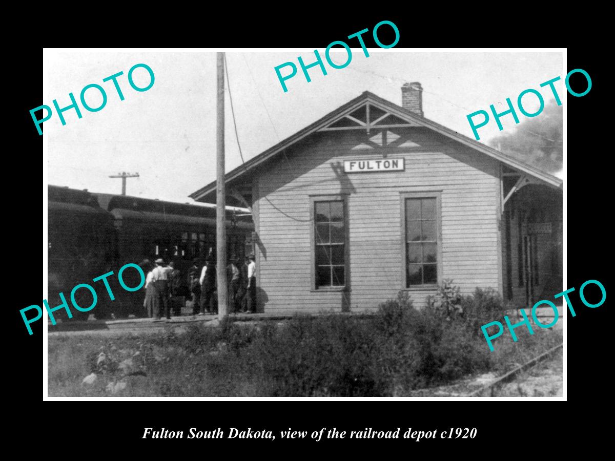 OLD LARGE HISTORIC PHOTO OF FULTON SOUTH DAKOTA, VIEW OF THE RAILROAD DEPOT 1920