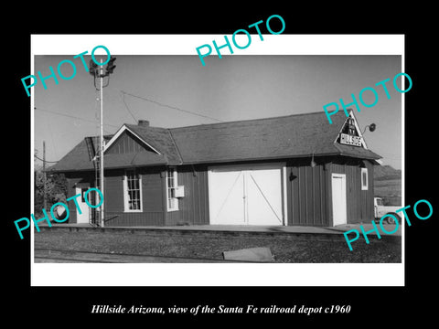 OLD LARGE HISTORIC PHOTO OF HILLSIDE ARIZONA, VIEW OF THE RAILROAD DEPOT c1960