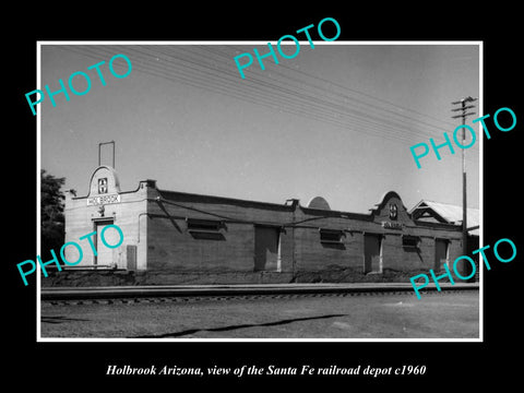 OLD LARGE HISTORIC PHOTO OF HOLBROOK ARIZONA, VIEW OF THE RAILROAD DEPOT c1960