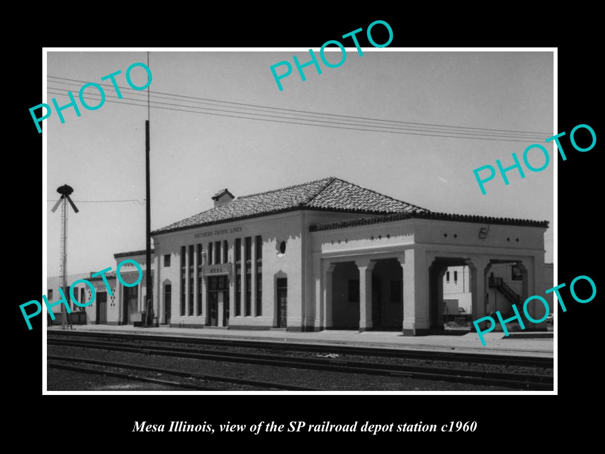 OLD LARGE HISTORIC PHOTO OF MESA ILLINOIS, VIEW OF THE RAILROAD DEPOT c1960