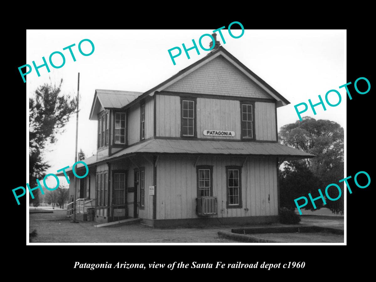 OLD LARGE HISTORIC PHOTO OF PATAGONIA ARIZONA, VIEW OF THE RAILROAD DEPOT c1960