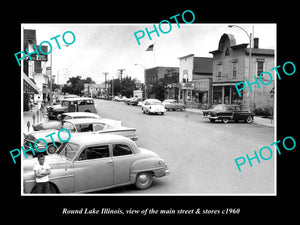 OLD LARGE HISTORIC PHOTO OF ROUND LAKE ILLINOIS, THE MAIN STREET & STORES c1960