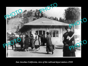 OLD LARGE HISTORIC PHOTO OF SAN ANSELMO CALIFORNIA, THE RAILROAD DEPOT c1920