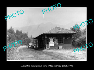 OLD LARGE HISTORIC PHOTO OF SILVERTON WASHINGTON, THE RAILROAD DEPOT c1930