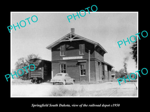 OLD LARGE HISTORIC PHOTO OF SPRINGFIELD SOUTH DAKOTA, THE RAILROAD DEPOT c1950