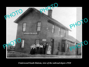 OLD LARGE HISTORIC PHOTO OF UNDERWOOD SOUTH DAKOTA, THE RAILROAD DEPOT c1920