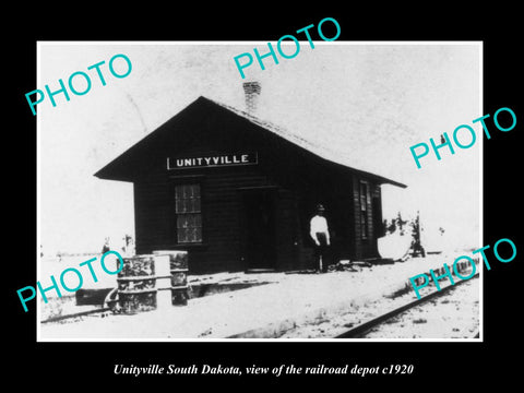 OLD LARGE HISTORIC PHOTO OF UNITYVILLE SOUTH DAKOTA, THE RAILROAD DEPOT c1920