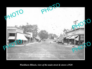 OLD LARGE HISTORIC PHOTO OF WASHBURN ILLINOIS, THE MAIN STREET & STORES c1920 2