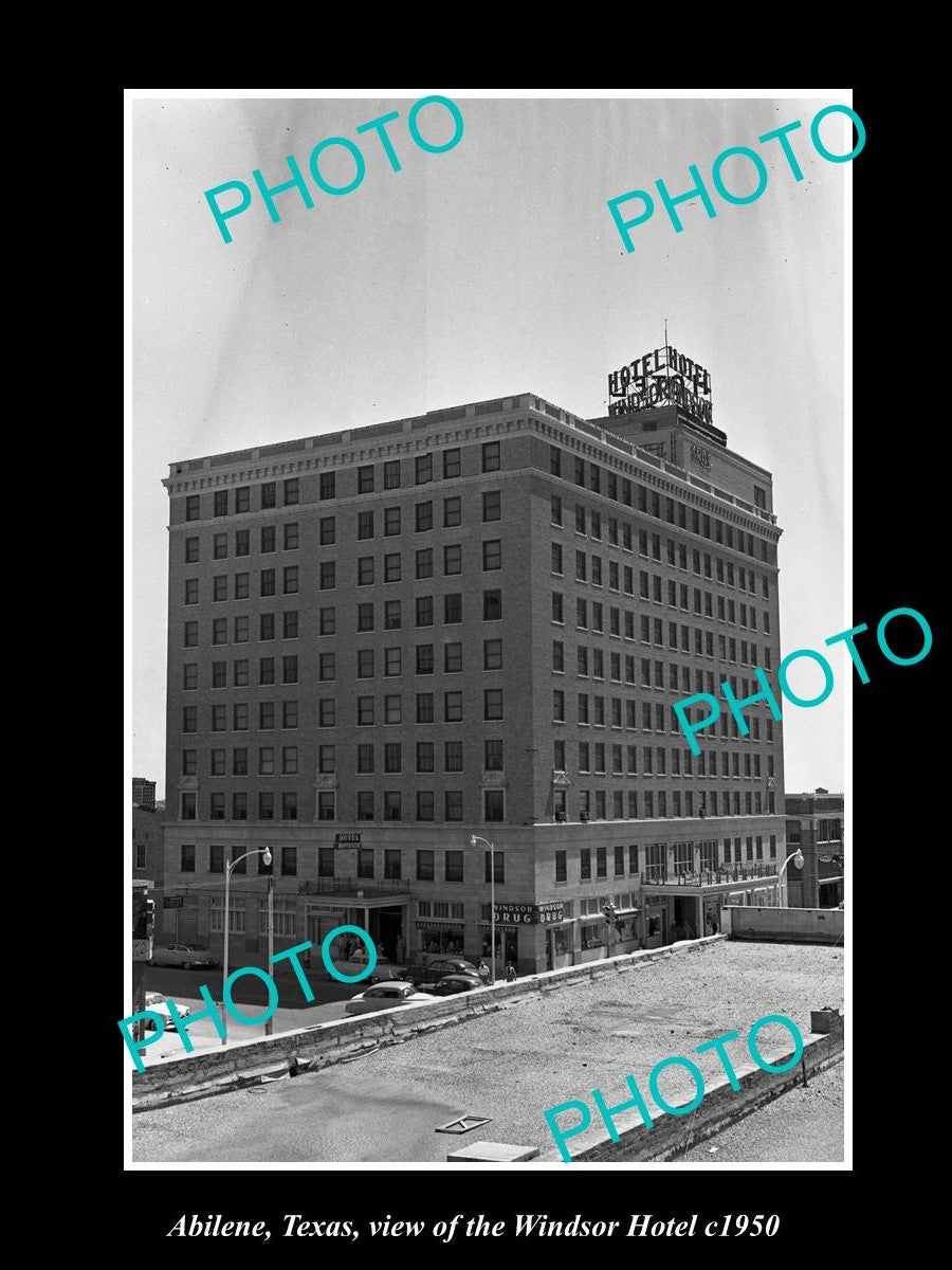 OLD LARGE HISTORIC PHOTO OF ABILENE TEXAS, VIEW OF THE WINDSOR HOTEL c1950