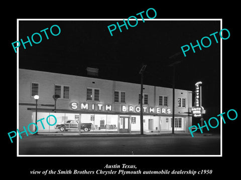 OLD LARGE HISTORIC PHOTO OF AUSTIN TEXAS, THE CHRYSLER PLYMOUTH DEALERSHIP c1950