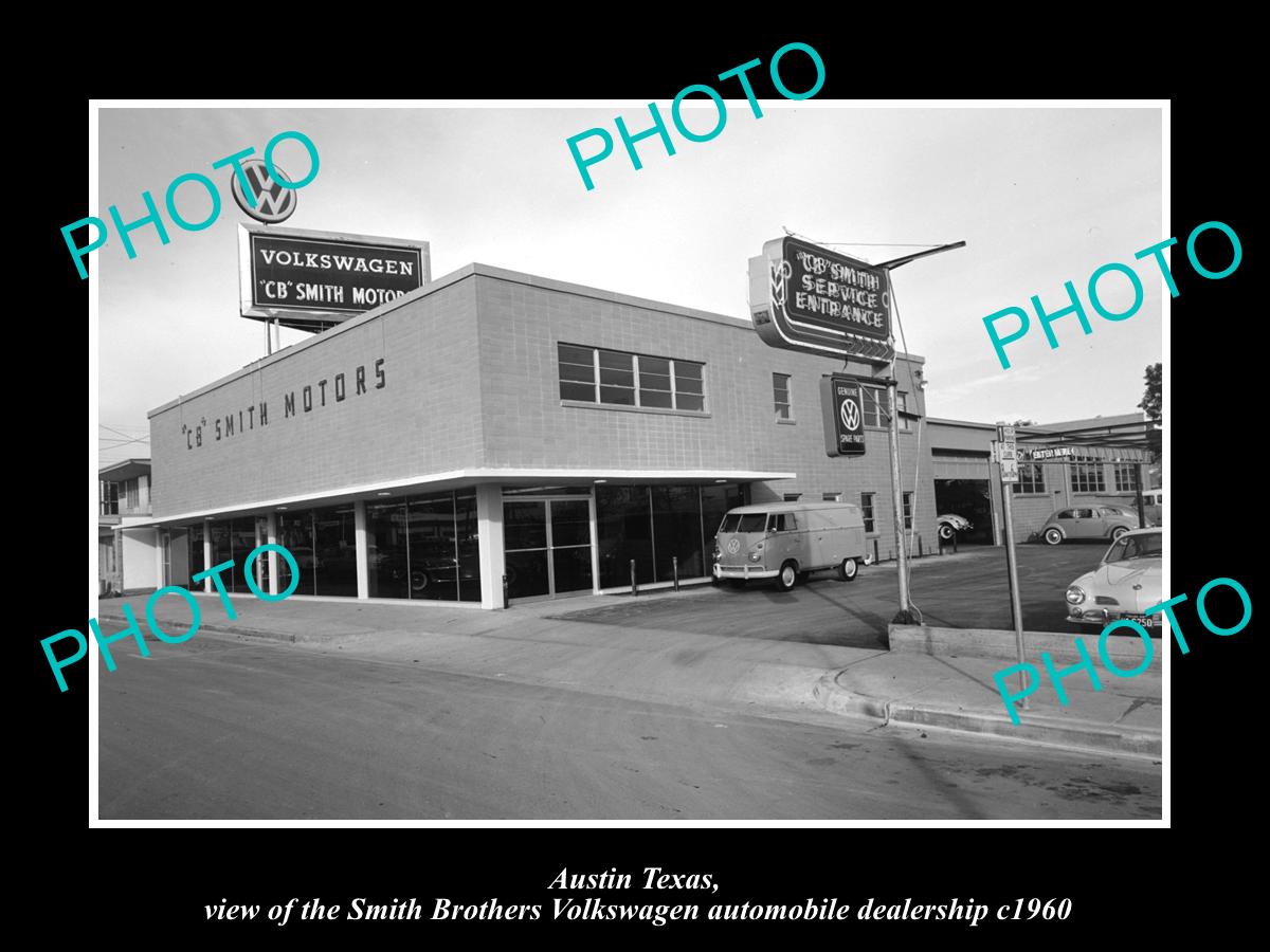 OLD LARGE HISTORIC PHOTO OF AUSTIN TEXAS, THE VOLKSWAGEN CAR DEALERSHIP c1960