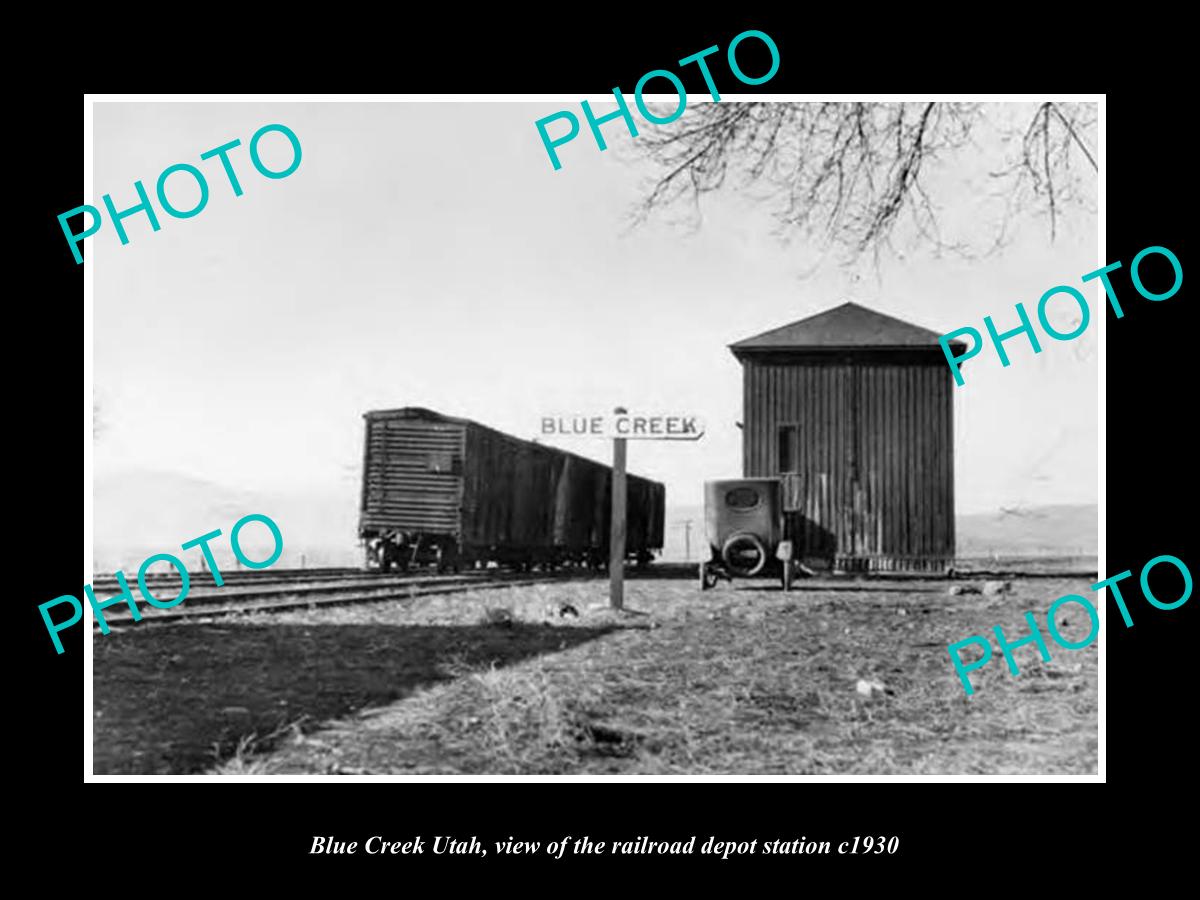 OLD LARGE HISTORIC PHOTO OF BLUE CREEK UTAH, RAILROAD DEPOT STATION c1960