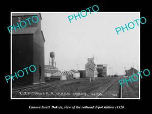 OLD LARGE HISTORIC PHOTO OF CANOVA SOUTH DAKOTA, RAILROAD DEPOT STATION c1920