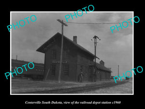 OLD LARGE HISTORIC PHOTO OF CENTERVILLE SOUTH DAKOTA, THE RAILROAD STATION c1960