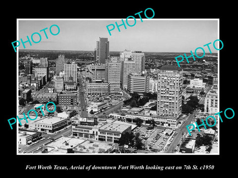 OLD LARGE HISTORIC PHOTO OF FORT WORTH TEXAS, AERIAL VIEW OF THE CITY c1950 2