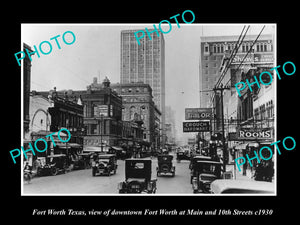 OLD LARGE HISTORIC PHOTO OF FORT WORTH TEXAS, VIEW OF THE DOWNTOWN AREA c1930