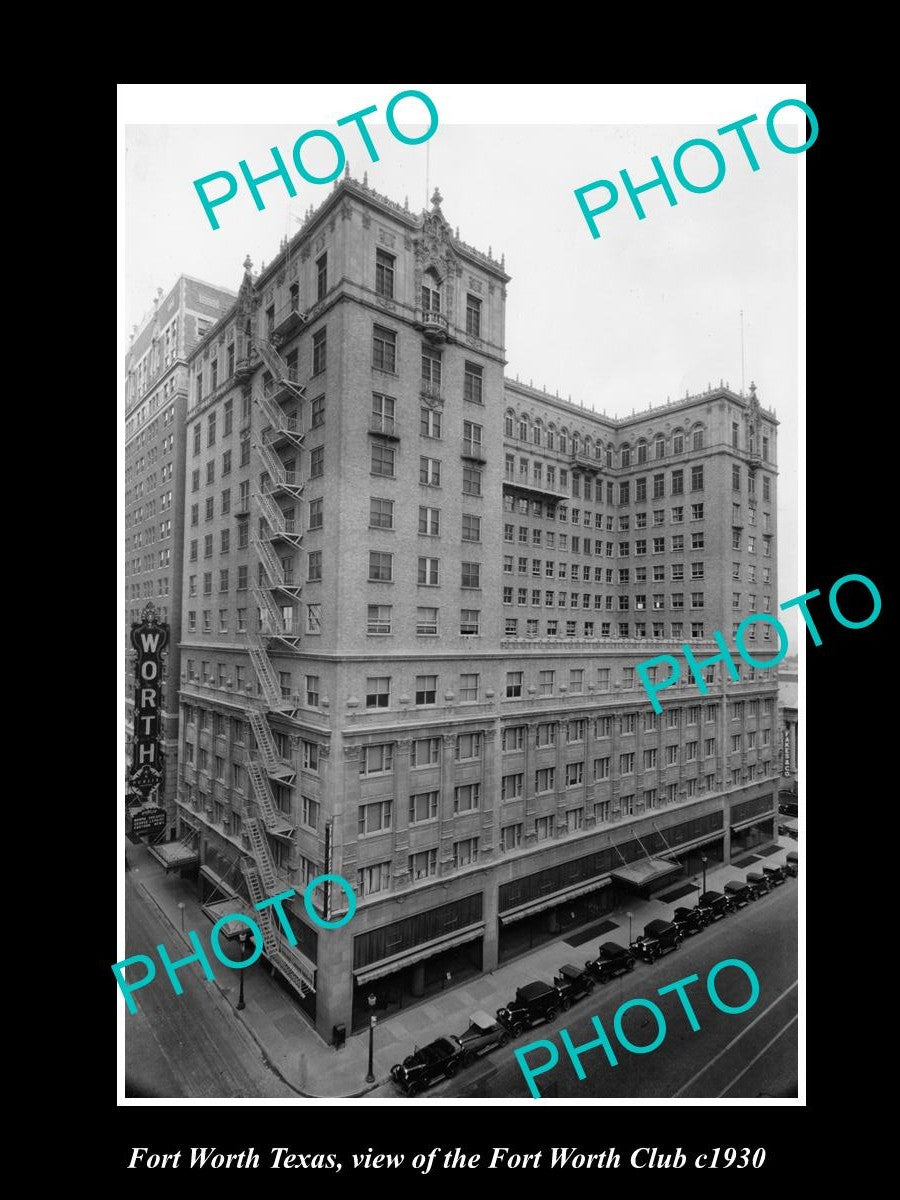 OLD LARGE HISTORIC PHOTO OF FORT WORTH TEXAS, VIEW OF THE FORT WORTH CLUB c1930