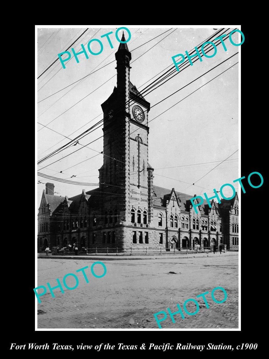 OLD LARGE HISTORIC PHOTO OF FORT WORTH TEXAS, THE T&P RAILROAD STATION c1900