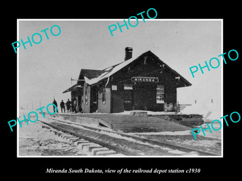 OLD LARGE HISTORIC PHOTO OF MIRANDA SOUTH DAKOTA, RAILROAD DEPOT STATION c1930