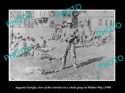 OLD LARGE HISTORIC PHOTO AUGUSTA GEORGIA, BLACK CONVICTS CHAIN GANG c1900