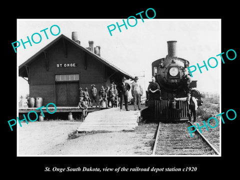 OLD LARGE HISTORIC PHOTO OF ST ONGE SOUTH DAKOTA, RAILROAD DEPOT STATION c1920