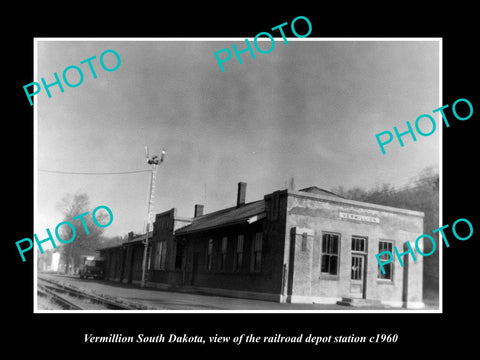 OLD LARGE HISTORIC PHOTO OF VERMILLION SOUTH DAKOTA RAILROAD DEPOT STATION c1960