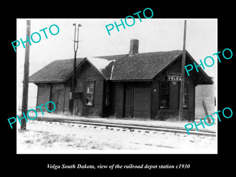 OLD LARGE HISTORIC PHOTO OF VOLGA SOUTH DAKOTA, RAILROAD DEPOT STATION c1930